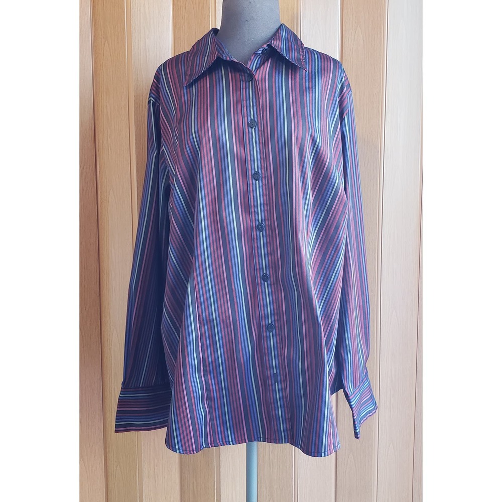 Venezia Jeans stretch 18/20 red & black long sleeve button up blouse